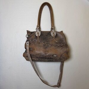Bed Stu Bruna Distressed Genuine Leather Satchel Tote Brown Rustic Distressed